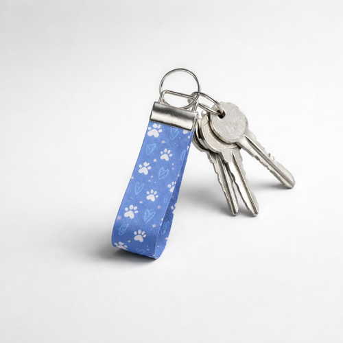 Blue Faux Leather Paw Print Key Fob Key Ring