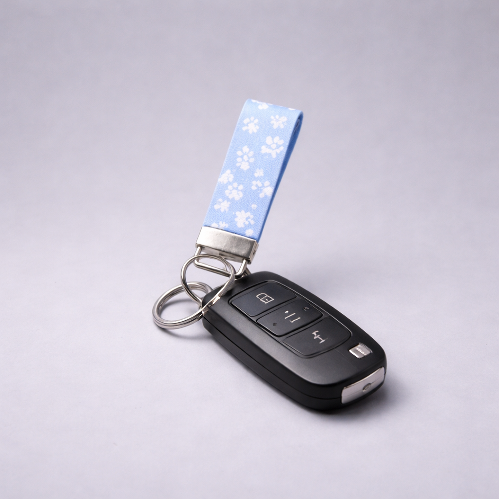 Baby Blue Faux Leather Paw Print Key Fob