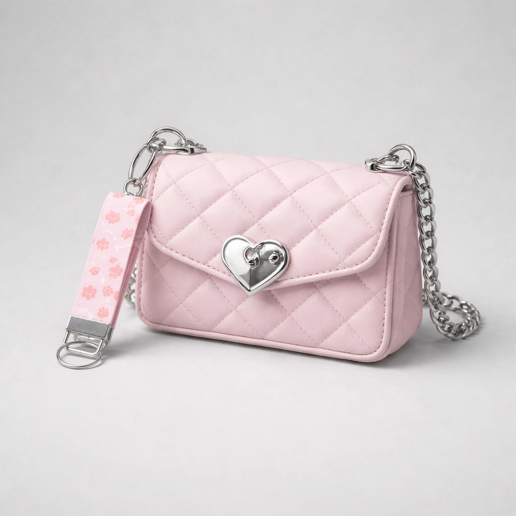 Pink Paw Print Faux Leather Key Fob