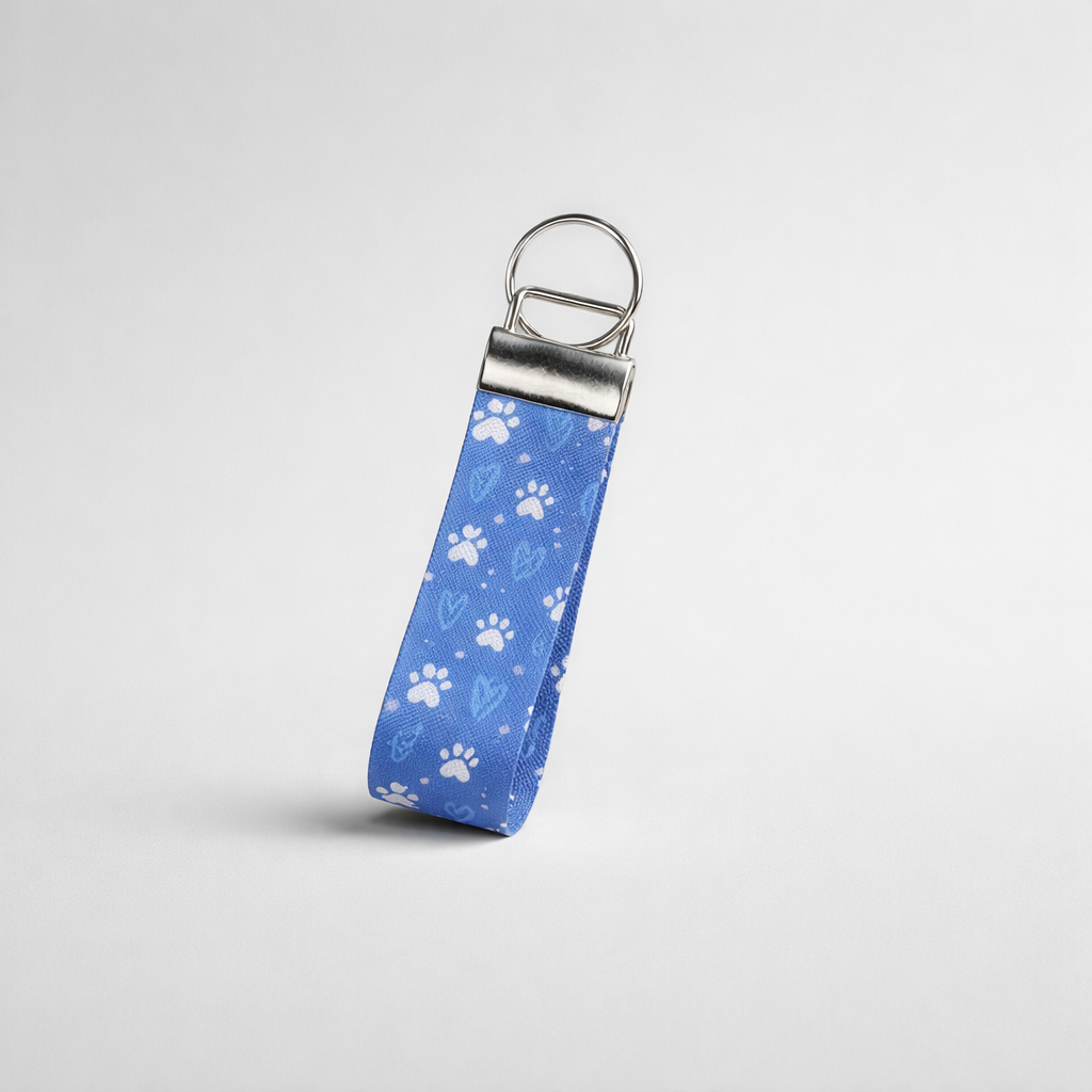 Blue Faux Leather Paw Print Key Fob Key Ring
