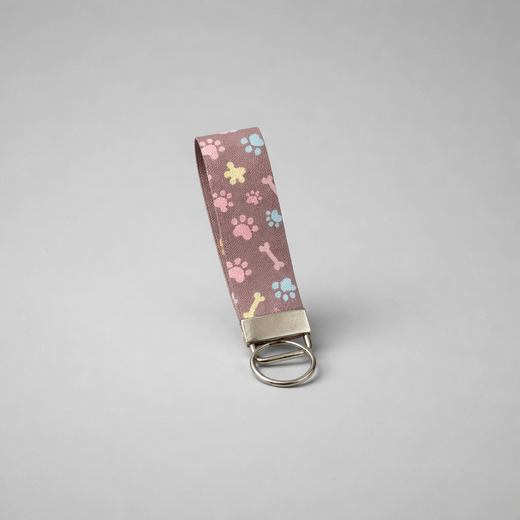 Mauve Faux Leather Paw Print Key Fob Keychain