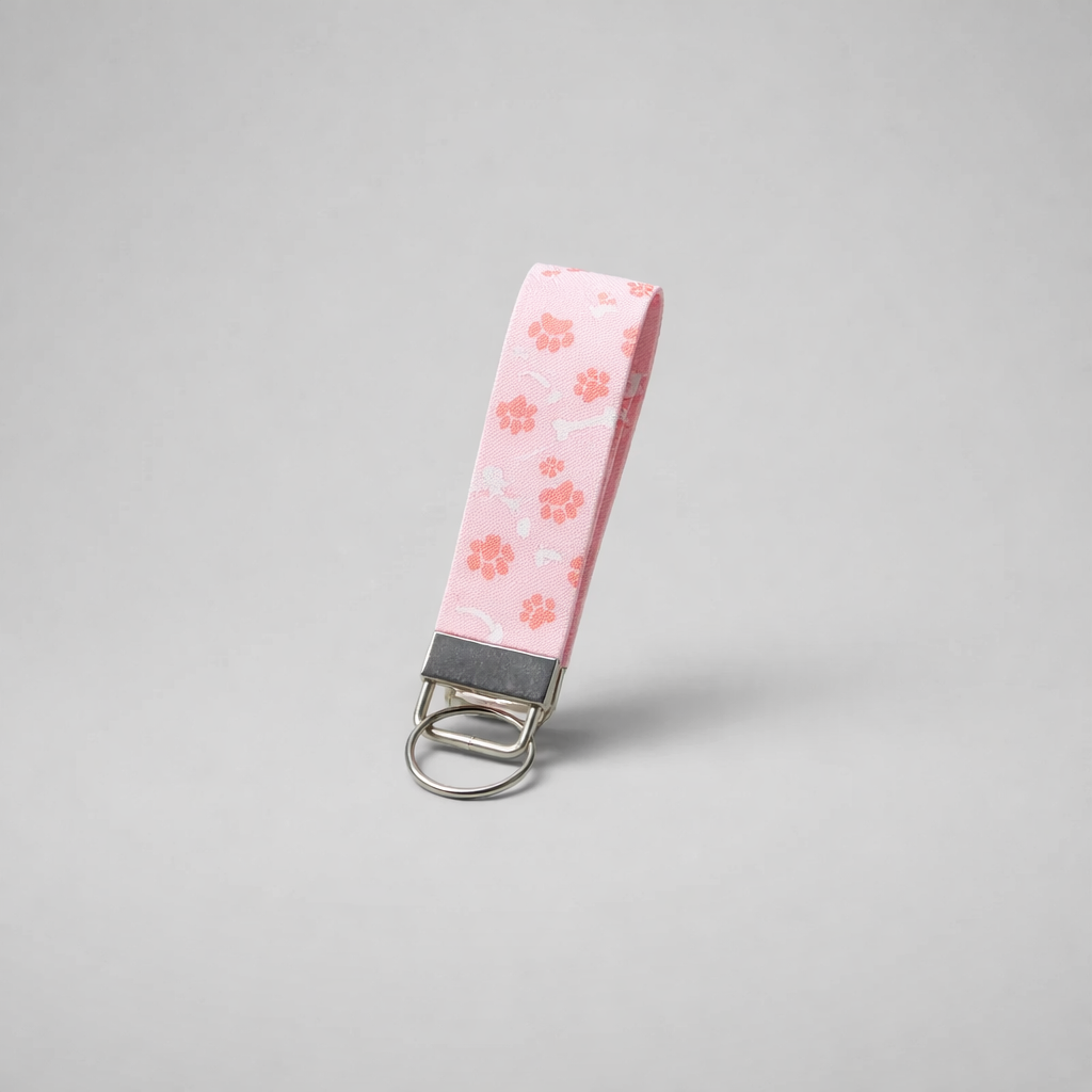 Pink Paw Print Faux Leather Key Fob