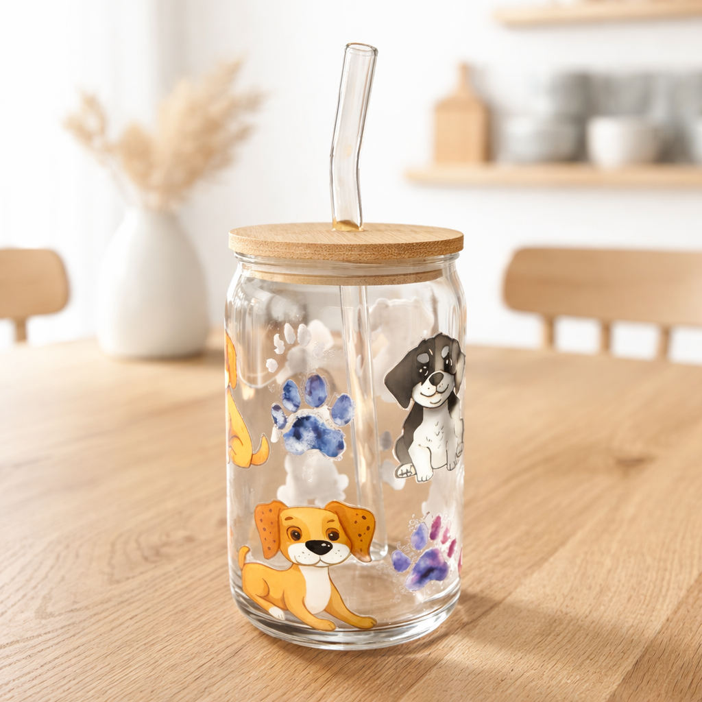 Dog-Themed 16 oz Glass Tumbler
