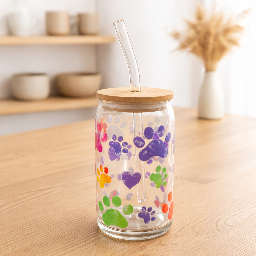Colorful Paws 16 oz Glass Tumbler