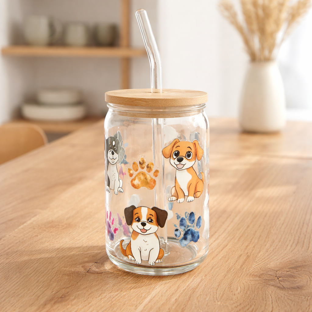 Dog-Themed 16 oz Glass Tumbler