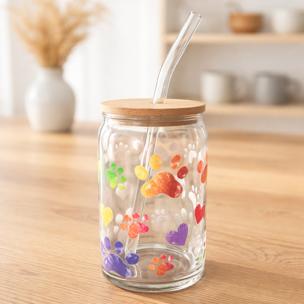 Colorful Paws 16 oz Glass Tumbler