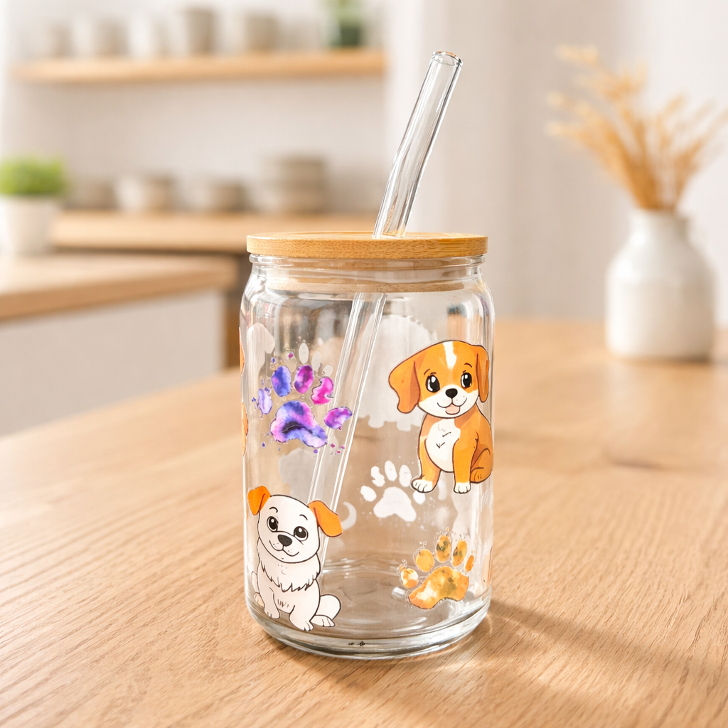 Dog-Themed 16 oz Glass Tumbler
