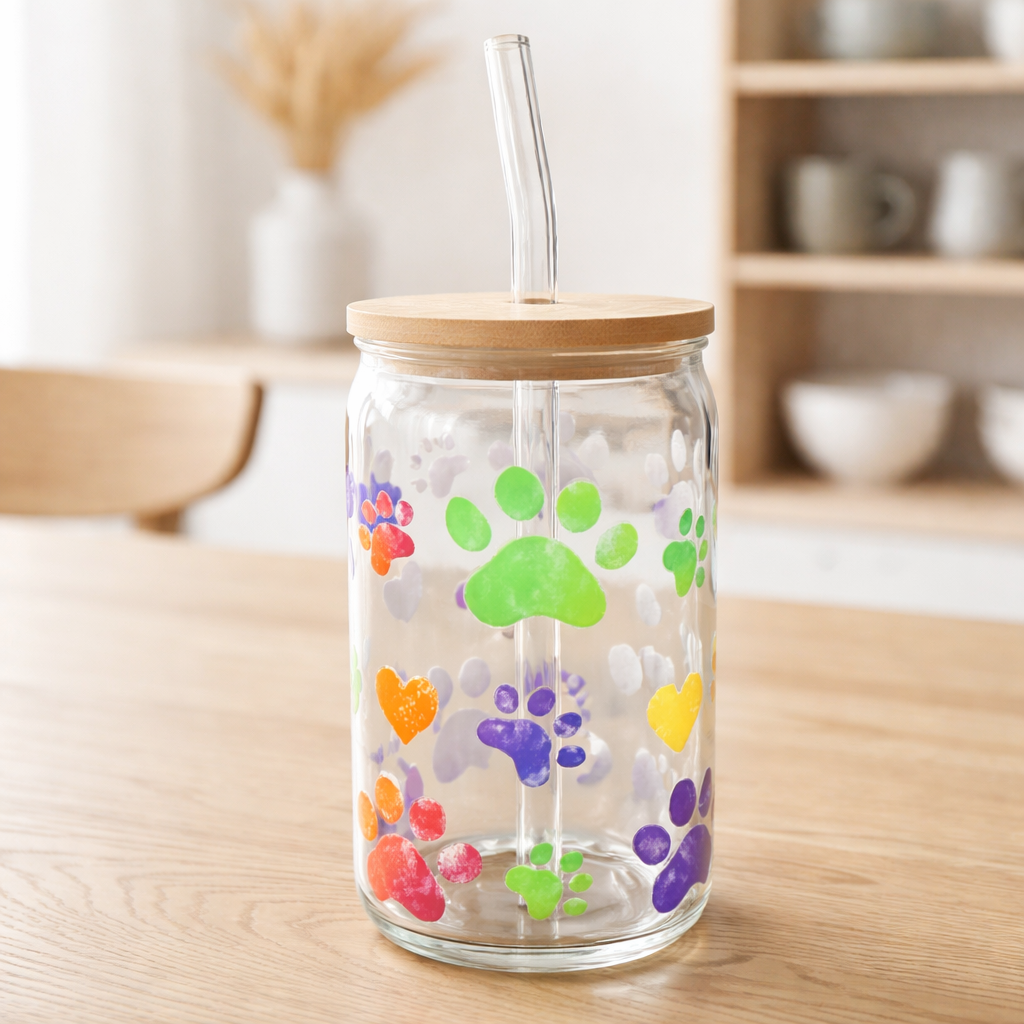 Colorful Paws 16 oz Glass Tumbler